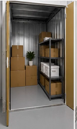 Personal storage unit packed with household items and boxes